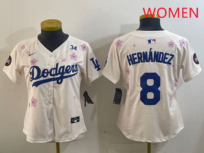 Women Los Angeles Dodgers 8 Hernandez Cream Sakura Edition 2025 Nike MLB Jersey style 4